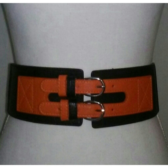 Black & Orange Double Strap Waist Belt - Picture 2 of 3